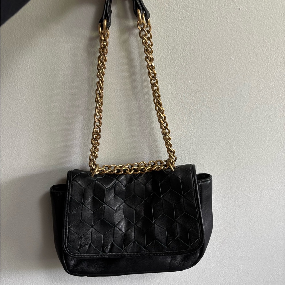 Black woven leather purse